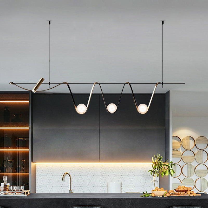 4 Lights Linear Island Lighting Modern Minimalism Globe Glass Island Chandelier Lights