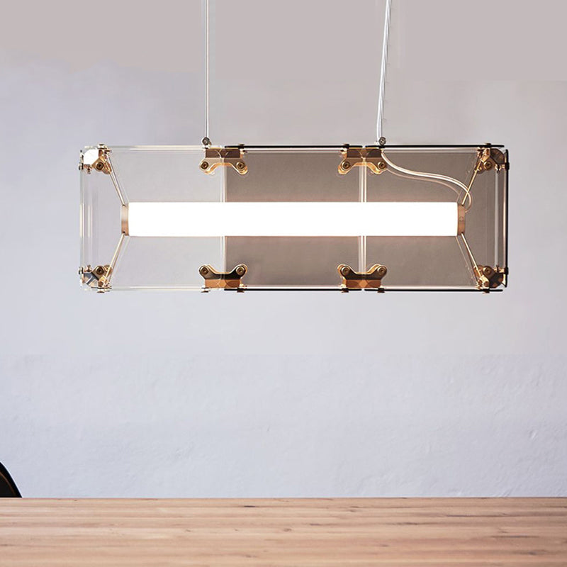 1-Light Island Lighting Ideas Modern Style Rectangular Shape Glass Hanging Light Fixtures