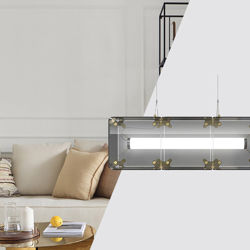 1-Light Island Lighting Ideas Modern Style Rectangular Shape Glass Hanging Light Fixtures
