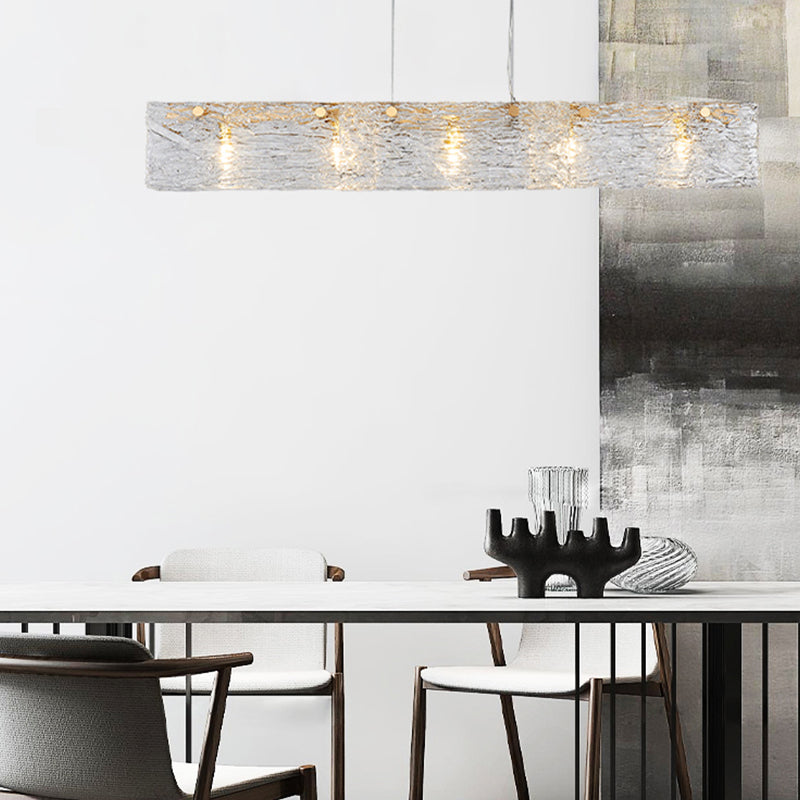 5-Light Island Lighting Ideas Modern Style Rectangular Shape Glass Hanging Light Fixtures