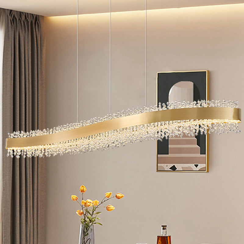 Modern LED Island Lamp Kitchen Dining Room Stainless Steel Crystal Hanging Lamp Fixture