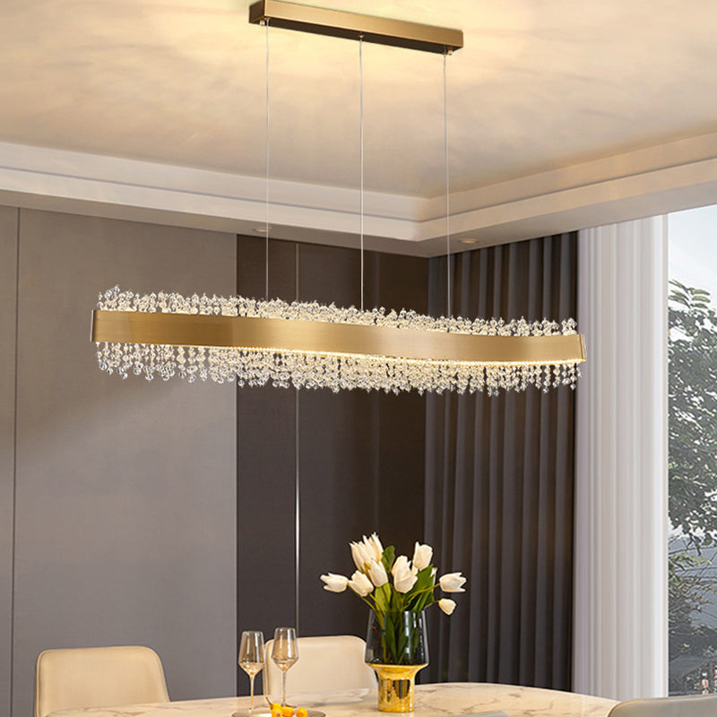 Modern LED Island Lamp Kitchen Dining Room Stainless Steel Crystal Hanging Lamp Fixture