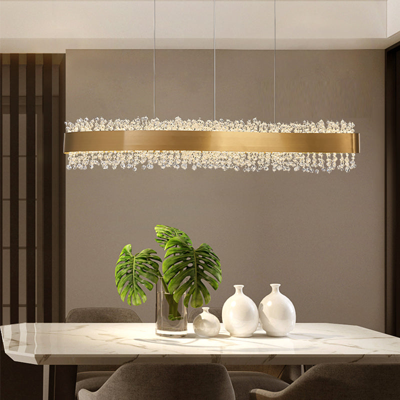 Modern LED Island Lamp Kitchen Dining Room Stainless Steel Crystal Hanging Lamp Fixture
