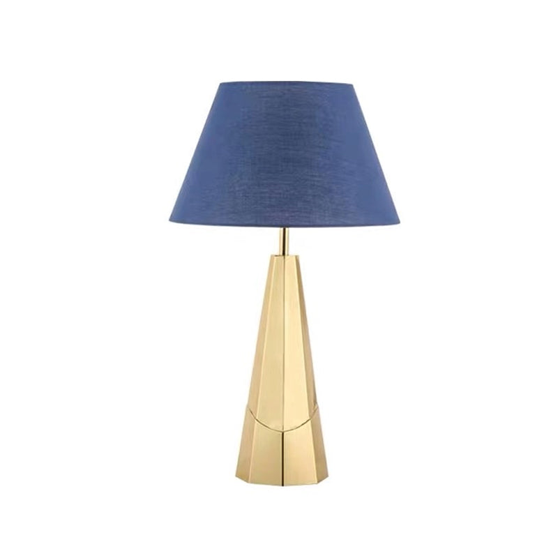 Empire Shade Fabric Nightstand Light Post-Modern 1-Bulb Blue Metal Table Lamp for Living Room