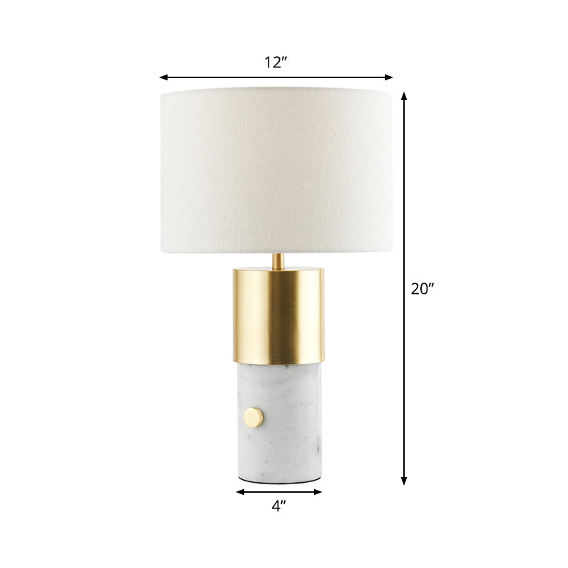 Lampe nocturne nordique 1 lampe blanche Éclairage de table en marbre avec tambour de tambour pour chambre à coucher