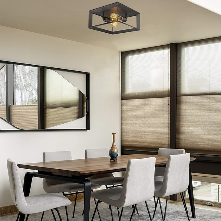 Vintage Style Square Iron Frame Plafoniera 2 Luci Lampada da incasso per sala da pranzo