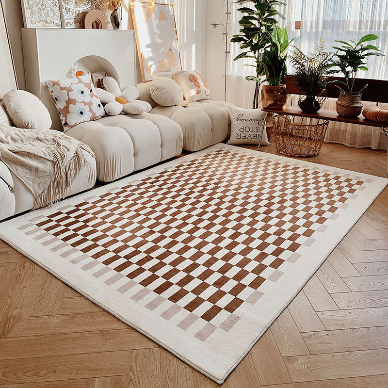 Fancy Geometric Pattern Rug Brown Modern Carpet Polyester Non-Slip Backing Rug for Home Decor