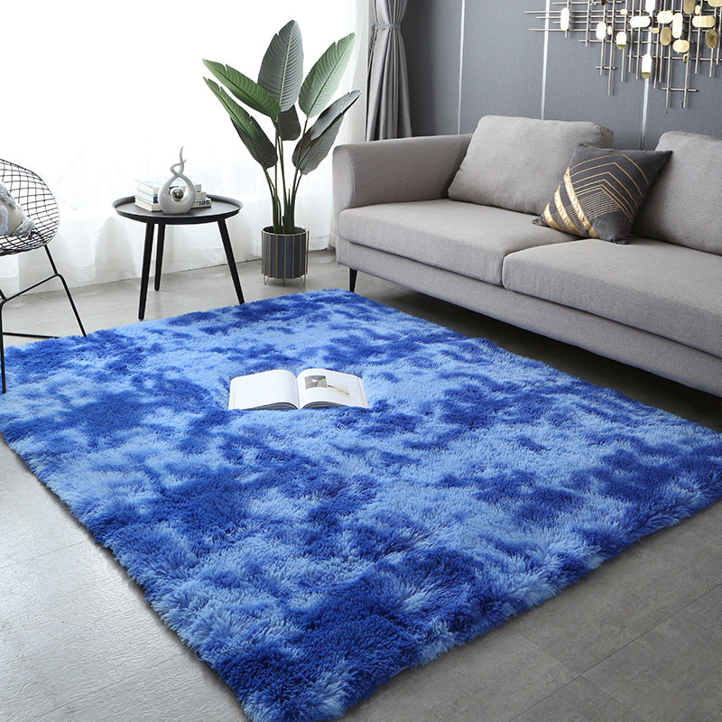 Minimalist Living Room Rug Simple Tie Dye Print Carpet Polyester Shag Rug with Non-Slip Backing