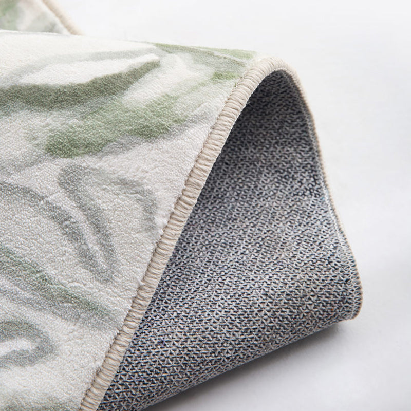 White Floral Print Area Rug Modern Polyester Area Carpet Non-Slip Backing Rug for Living Room