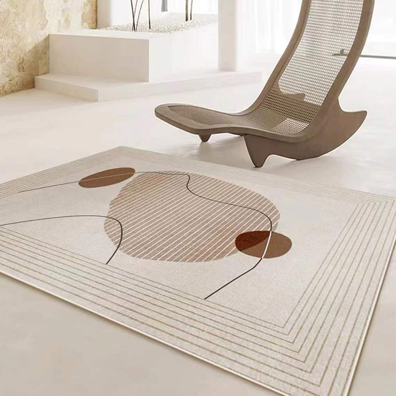 Modern Geometric Print Rug Apricot Polyester Area Carpet Non-Slip Backing Rug for Drawing Room