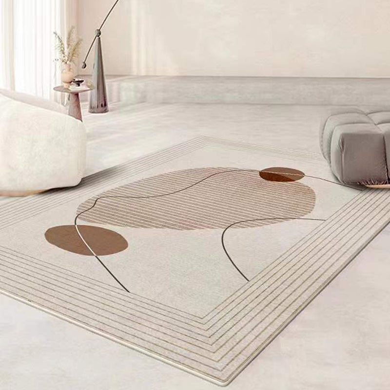 Modern Geometric Print Rug Apricot Polyester Area Carpet Non-Slip Backing Rug for Drawing Room