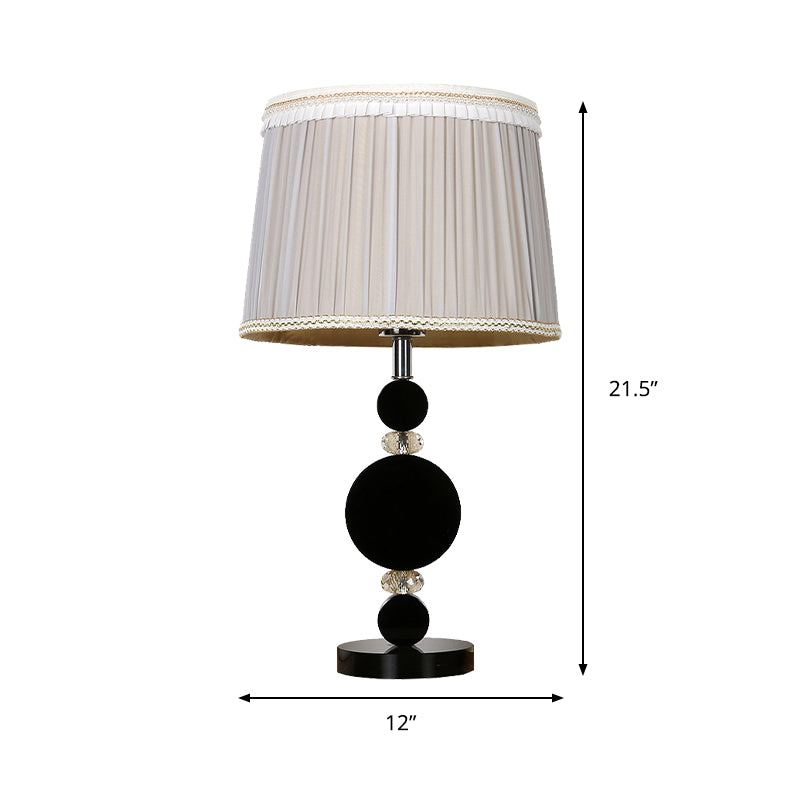 Pleated Lampshade Bedroom Table Light Beveled Crystal 1-Bulb Minimalism Night Lighting in Black