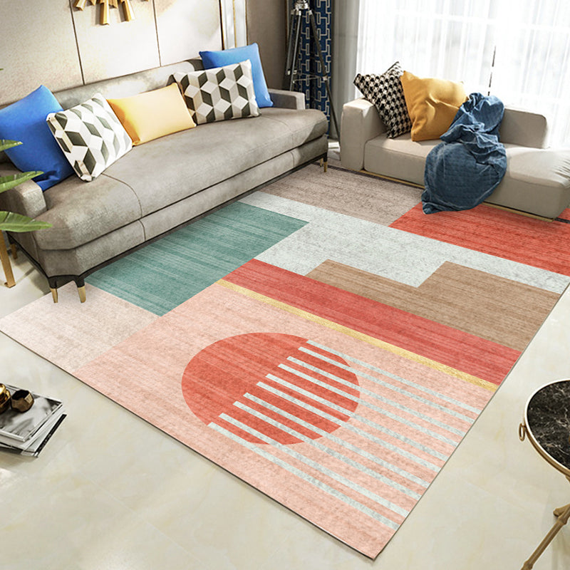 Blue Modern Carpet Geometric Pattern Polyester Area Carpet Stain Resistant Rug for Drawing Room