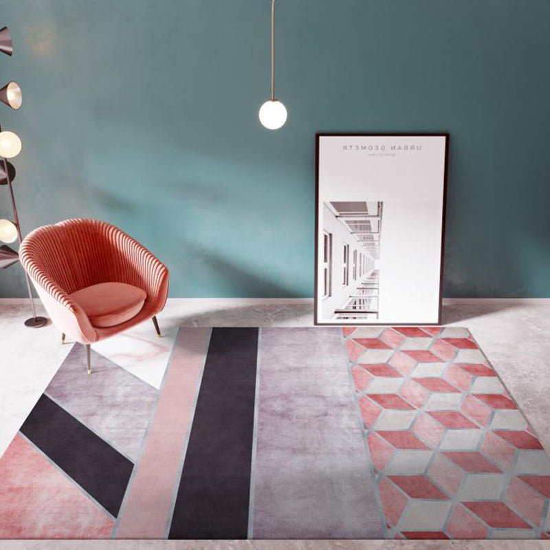 Blue Modern Carpet Geometric Pattern Polyester Area Carpet Stain Resistant Rug for Drawing Room