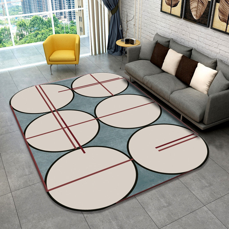 Blue Modern Carpet Geometric Pattern Polyester Area Carpet Stain Resistant Rug for Drawing Room