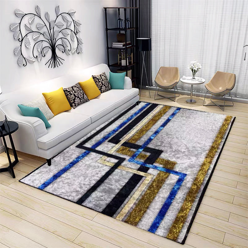 Modern Living Room Area Rug Geometric Print Polyester Area Rug Stain Resistant Carpet