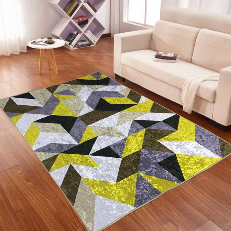 Modern Living Room Area Rug Geometric Print Polyester Area Rug Stain Resistant Carpet