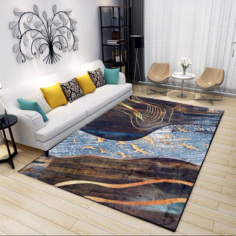 Modern Living Room Area Rug Geometric Print Polyester Area Rug Stain Resistant Carpet