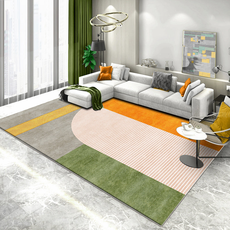 Green Modern Area Rug Polyester Geometric Print Area Rug Anti-Slip Washable Carpet for Home Decor