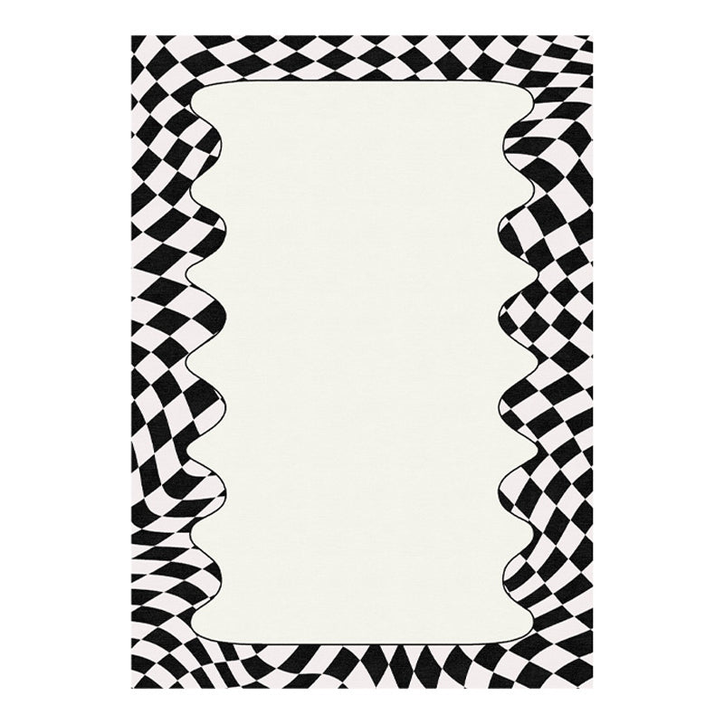 Modern White Area Carpet Geometric Pattern Polyester Area Rug Non-Slip Backing Rug for Home Decor