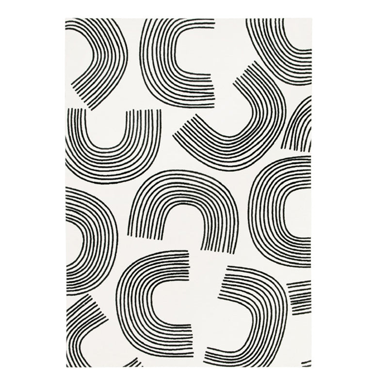 Modern White Area Carpet Geometric Pattern Polyester Area Rug Non-Slip Backing Rug for Home Decor