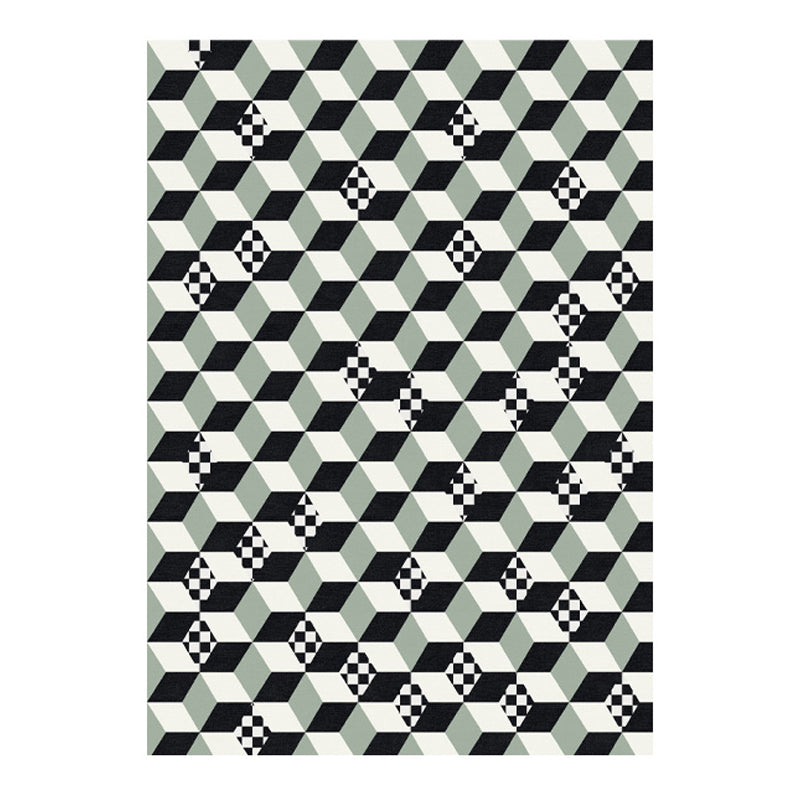 Modern White Area Carpet Geometric Pattern Polyester Area Rug Non-Slip Backing Rug for Home Decor