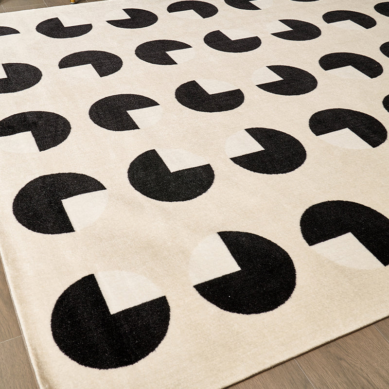 Modern White Area Carpet Geometric Pattern Polyester Area Rug Non-Slip Backing Rug for Home Decor