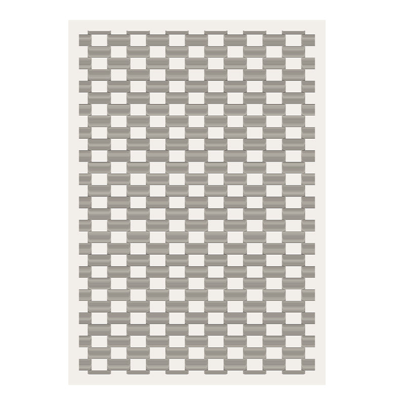Modern White Area Carpet Geometric Pattern Polyester Area Rug Non-Slip Backing Rug for Home Decor