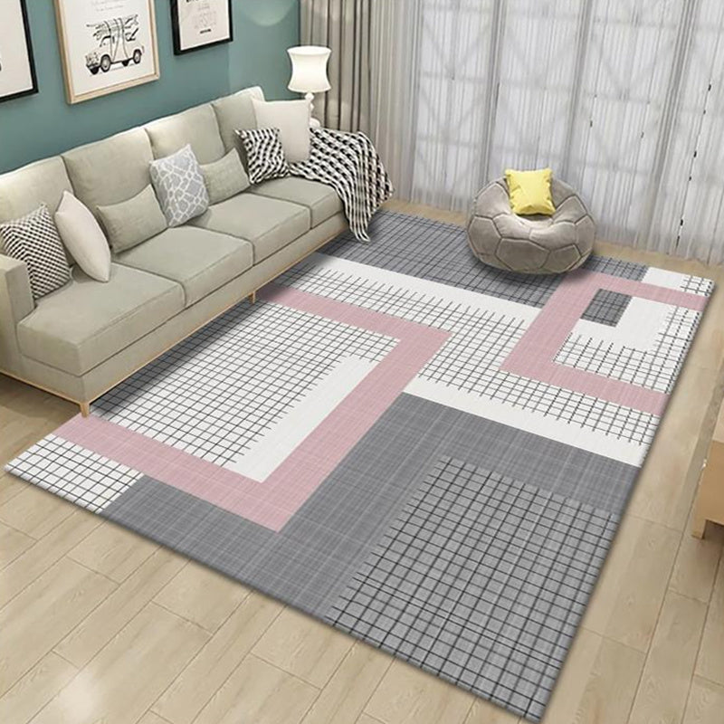 Grey Drawing Room Rug Polyester Geometric Pattern Area Rug Stain Resistant Area Rug