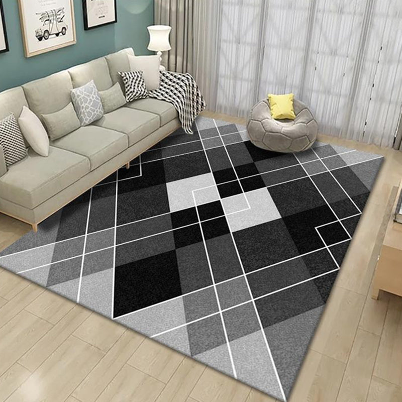 Grey Drawing Room Rug Polyester Geometric Pattern Area Rug Stain Resistant Area Rug