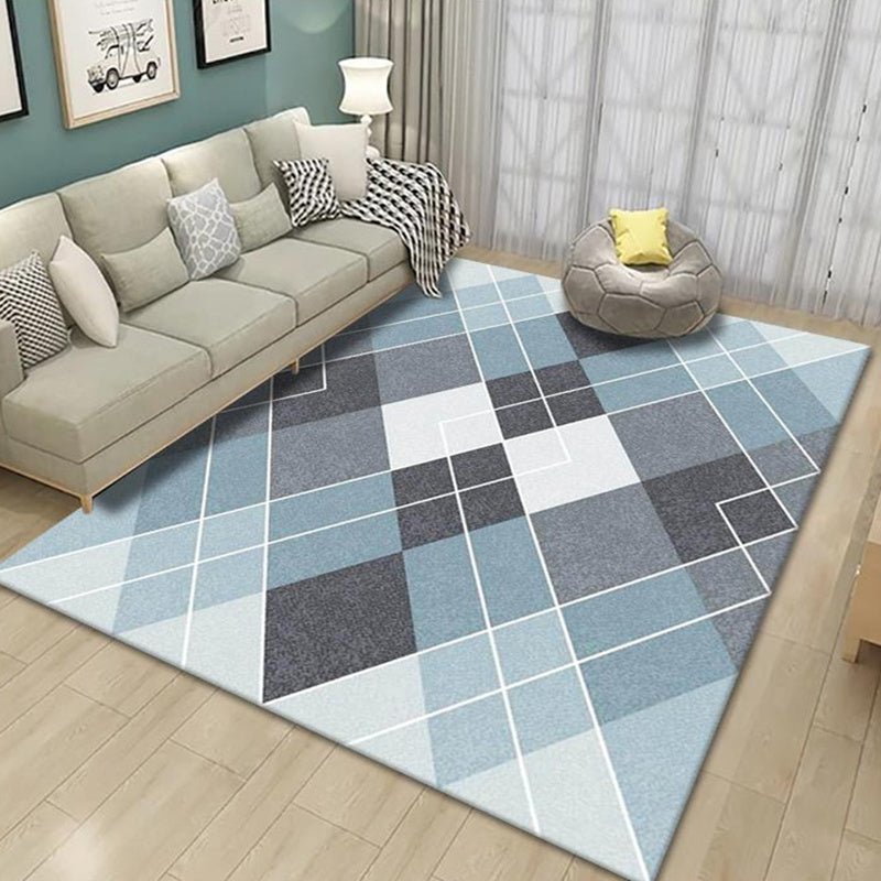 Grey Drawing Room Rug Polyester Geometric Pattern Area Rug Stain Resistant Area Rug