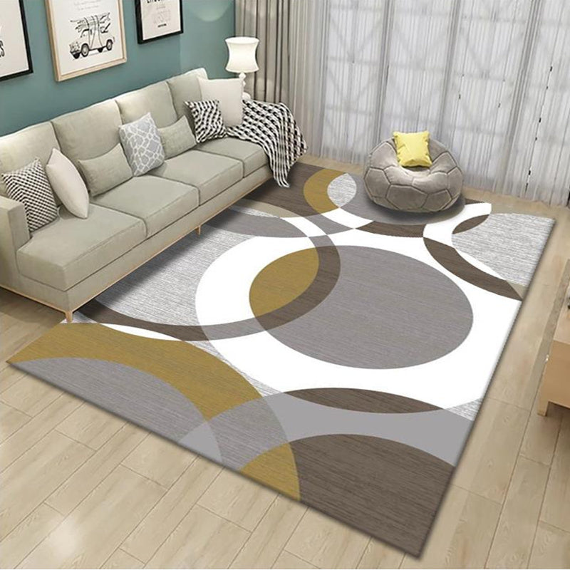 Grey Drawing Room Rug Polyester Geometric Pattern Area Rug Stain Resistant Area Rug