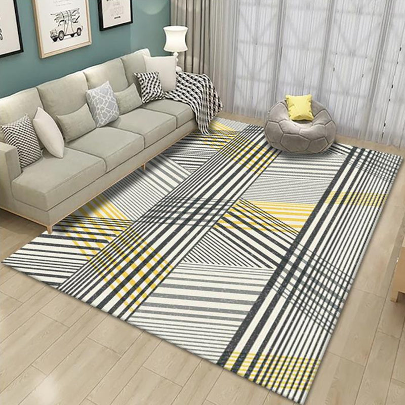 Grey Drawing Room Rug Polyester Geometric Pattern Area Rug Stain Resistant Area Rug