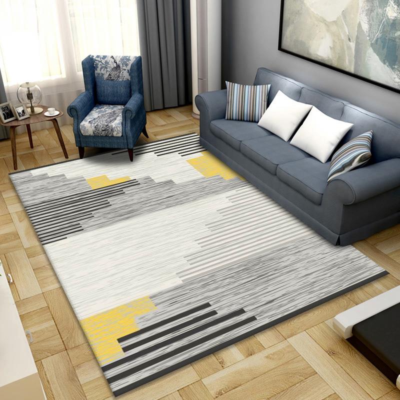 Grey Drawing Room Rug Polyester Geometric Pattern Area Rug Stain Resistant Area Rug