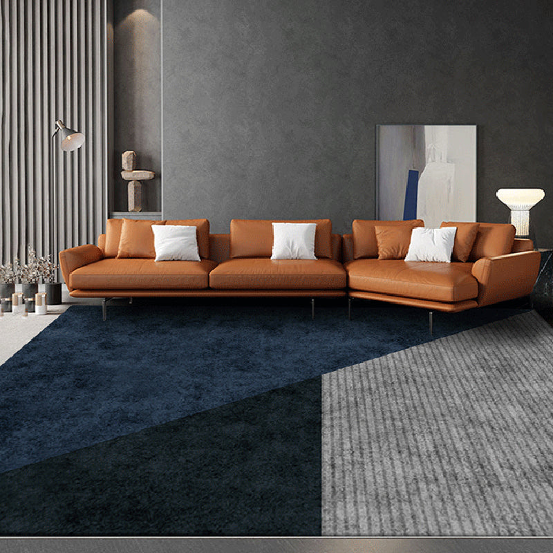 Navy Modern Area Rug Geometric Pattern Polyester Area Rug Stain Resistant Carpet for Drawing Room