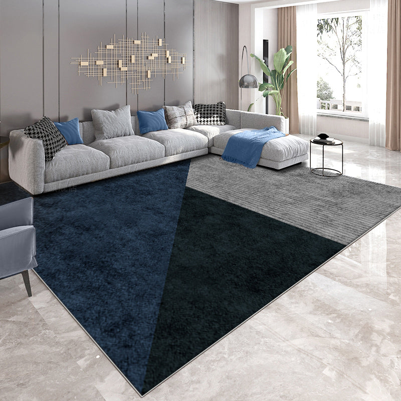 Navy Modern Area Rug Geometric Pattern Polyester Area Rug Stain Resistant Carpet for Drawing Room