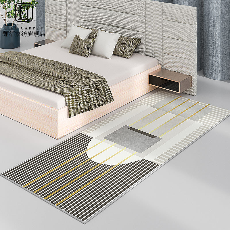 Modern Drawing Room Area Rug Grey Geometric Pattern Area Carpet Polyester Non-Slip Backing Carpet
