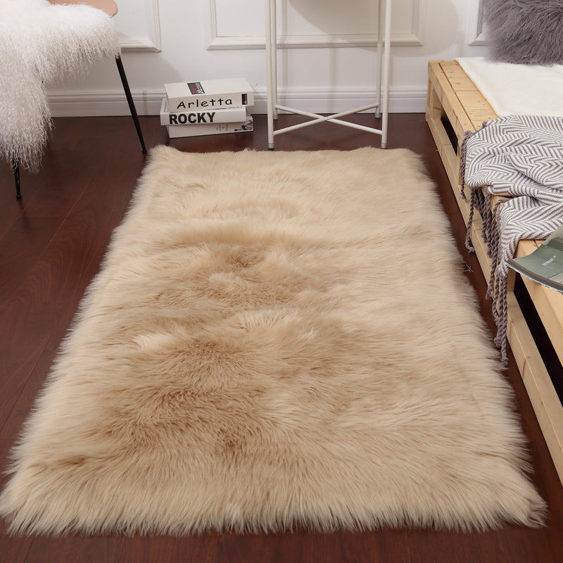 White Solid Color Rug Plush Orlon Area Carpet Easy Care Rug for Living Room