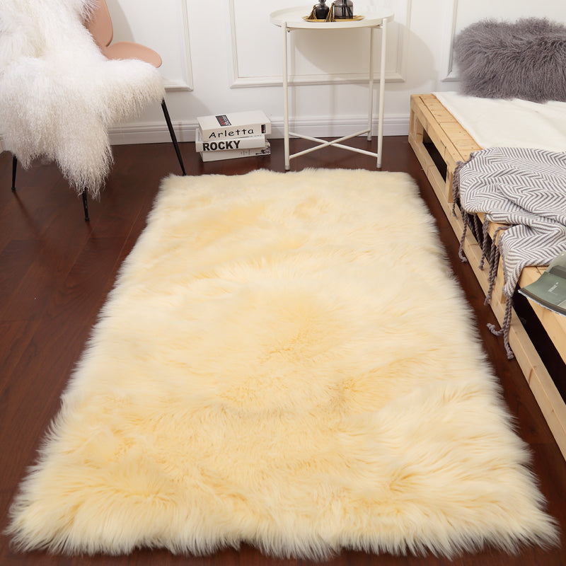 White Solid Color Rug Plush Orlon Area Carpet Easy Care Rug for Living Room