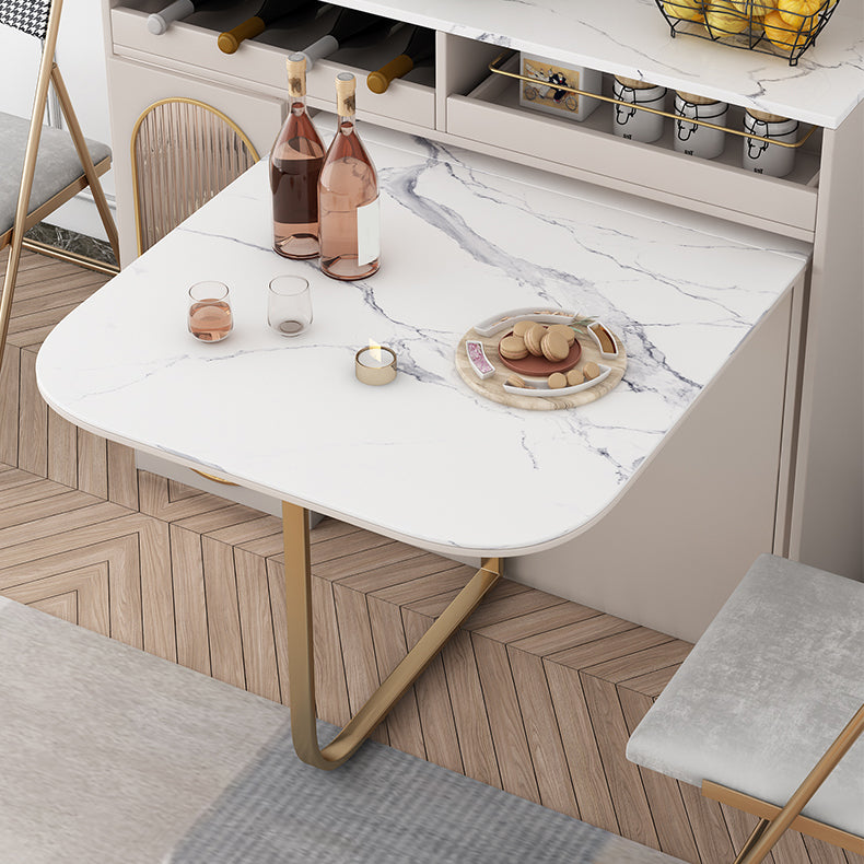 Mesa de comedor rectangular de estilo moderno Mesa de comedor de hojas abatibles de piedra sinterizada blanca de 62,3"