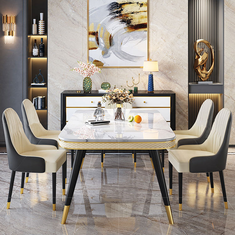 Table à manger en marbre Style de luxe Table rectangulaire à 4 pieds pour salle à manger