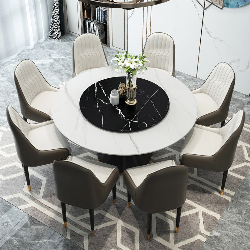 Mesa de comedor de lujo tradicional, mesa rectangular de piedra sinterizada con base de pedestal