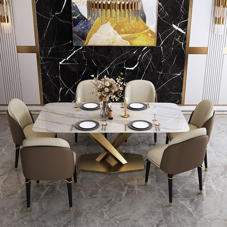 Rectangle Traditional Luxury Dining Table Sintered Stone Table with Gold Pedestal Base