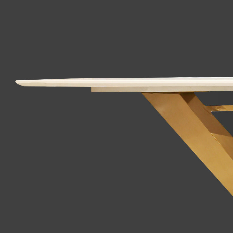 Rectangle Traditional Luxury Dining Table Sintered Stone Table with Gold Pedestal Base