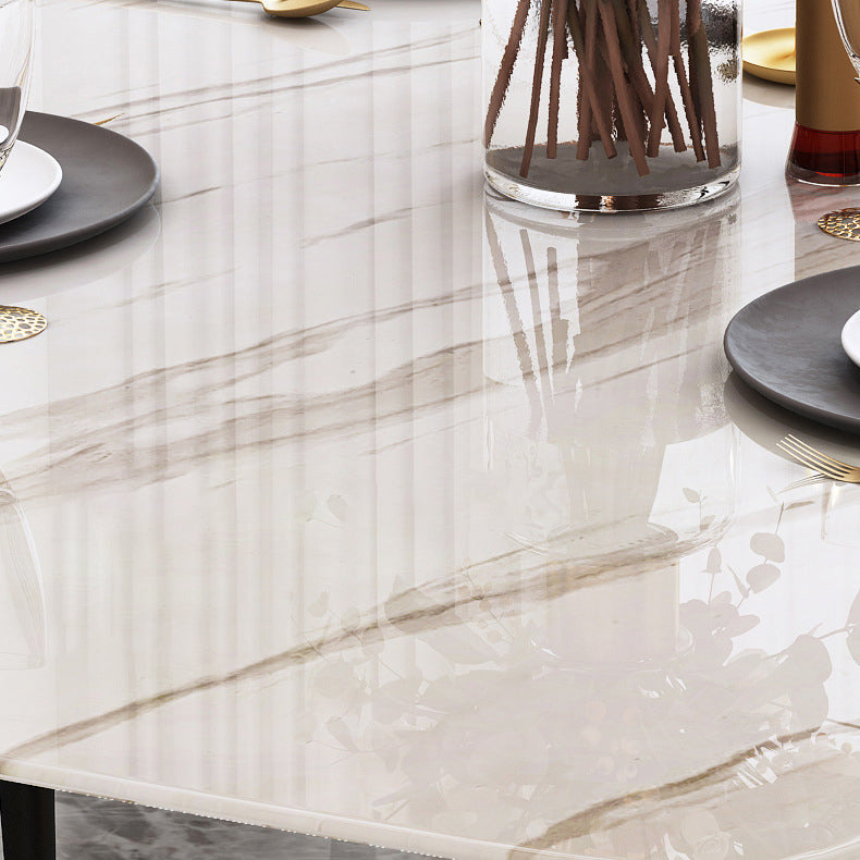 Rectangle Traditional Luxury Dining Table Sintered Stone Table with Gold Pedestal Base