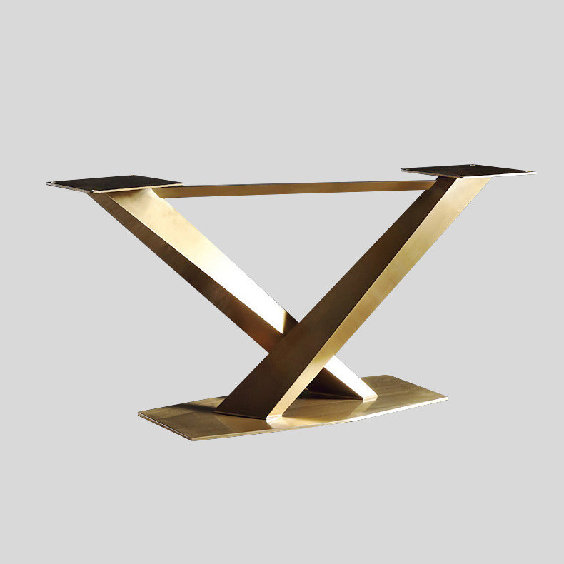 Rectangle Traditional Luxury Dining Table Sintered Stone Table with Gold Pedestal Base