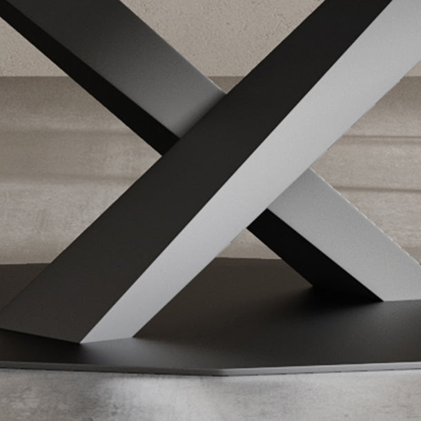 Rechthoek traditionele luxe eettafel gesinterde stenen tafel met zwarte voetstukbasis