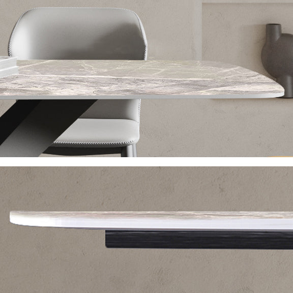 Rechthoek traditionele luxe eettafel gesinterde stenen tafel met zwarte voetstukbasis