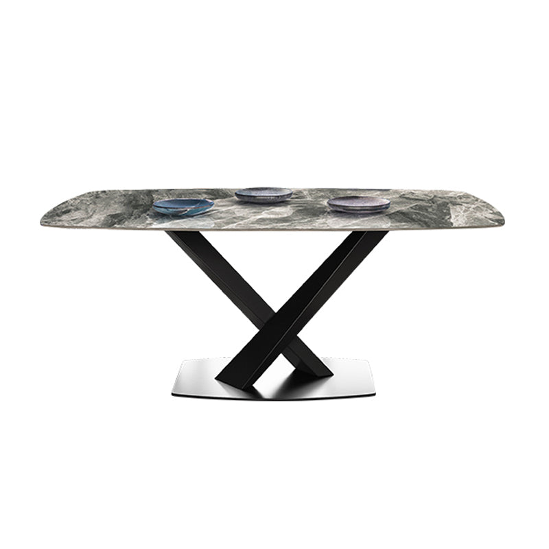 Rechthoek traditionele luxe eettafel gesinterde stenen tafel met zwarte voetstukbasis