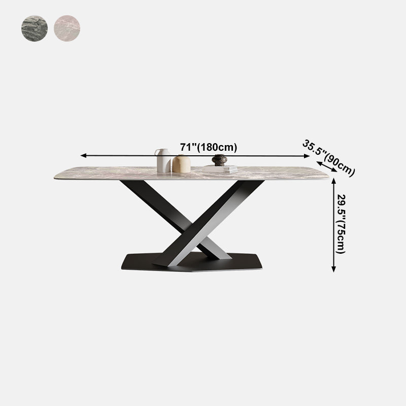 Rechthoek traditionele luxe eettafel gesinterde stenen tafel met zwarte voetstukbasis